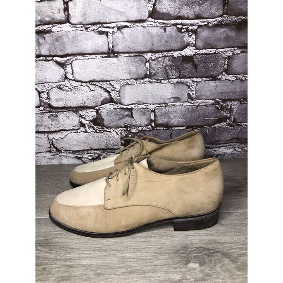 MUNRO AMERICAN Beige Nubuck Ivory Suede Oxfords Lace Shoes Women Sz 9WW US/40EU - Picture 1 of 16